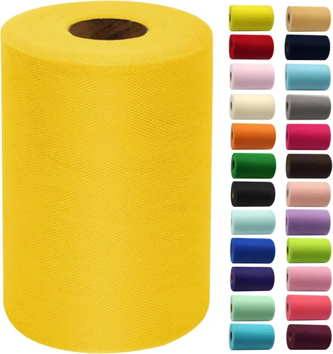 Miniatura 26 de Rollos de tela de tul de 6 pulgadas por 100 yardas (300 pies) Carrete de cinta de tul para manualidades, tutú, arco para la cabeza, decoración