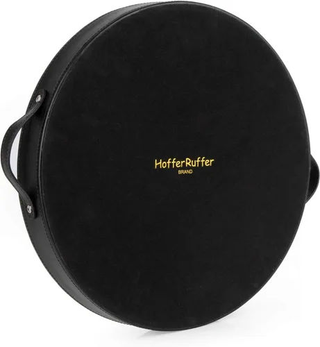 Miniatura 9 de HofferRuffer - Bandeja redonda de piel sintética con asas, bandeja de tocador decorativa para café, bandeja otomana de piel sintética para el hogar