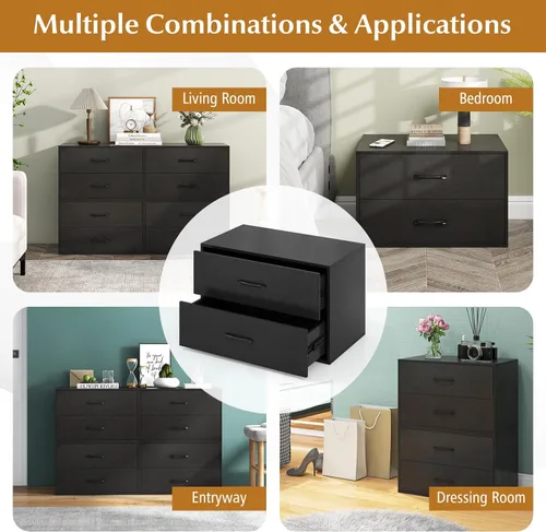 Miniatura 8 de Giantex Cajones apilables para armario, cómoda corta de 2 cajones, cubo de almacenamiento multiusos con almohadillas antiarañazos, dispositivos Negro