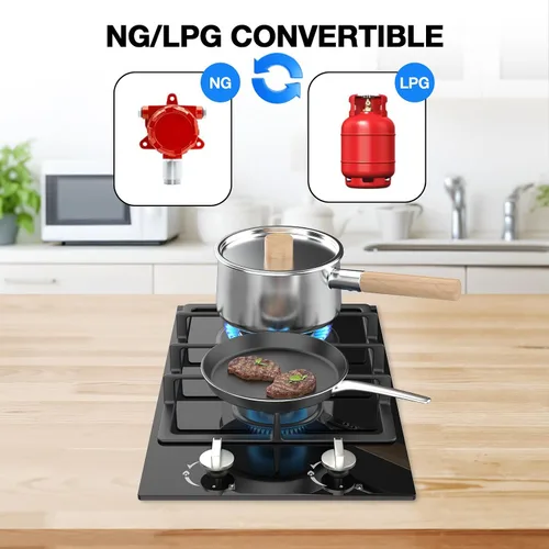 Miniatura 5 de Estufa de Gas de 2 Quemadores Encimera de Propano de 12 pulgadas, Nafewin Encimera de Gas Portátil de Vidrio Templado con Protección de Termopar