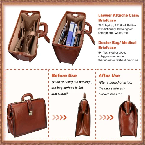 Miniatura 7 de Banuce Maletín vintage de cuero italiano de grano completo para hombres, 15.6 pulgadas, abogado legal, maletín para médico, bolsa de sujeción