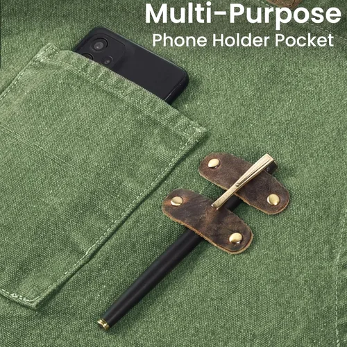 Miniatura 2 de LEATHER VILLAGE Delantales de chef para hombres y mujeres con bolsillos grandes, delantal de trabajo ajustable de lona de algodón con espalda Verde