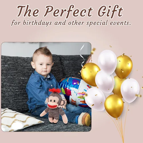 Miniatura 3 de Plushland Adorable mono calcetín, el original juguete de peluche tradicional tejido a mano, regalo para niños, bebés, adolescentes, niñas y niños