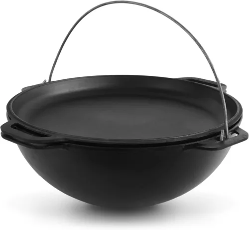 Brizoll - Olla de horno holandés con tapa, 10.5 cuartos de galón (10 litros), juego de utensilios de cocina de hierro fundido, kazán para Plov,