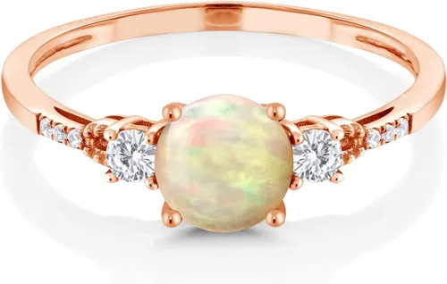 Miniatura 10 de Gem Stone King Anillo de compromiso de 3 piedras preciosas redondas de oro rosa de 10 quilates, 0.236 in, piedra natal, zafiro blanco y diamante