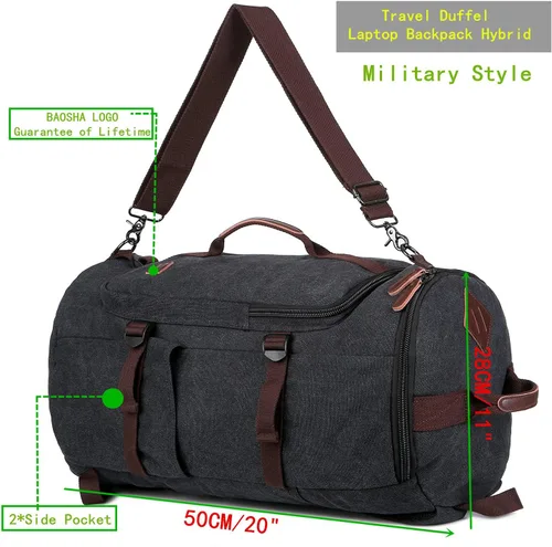 Miniatura 4 de Baosha Mochila de lona para viaje de fin de semana, mochila híbrida para senderismo, mochila para computadora portátil, para deportes al aire libre