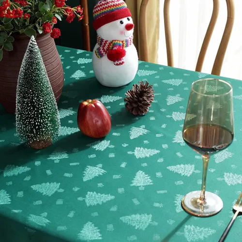 Miniatura 5 de SASTYBALE Mantel de Navidad rectangular, mantel de jacquard a prueba de derrames y resistente a las arrugas, con patrones de árbol de Navidad