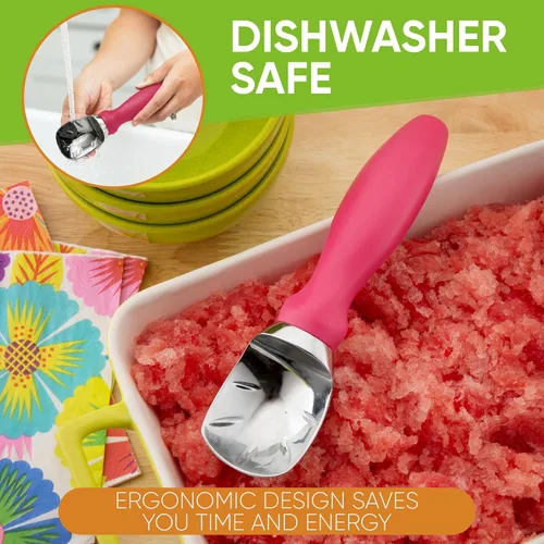 Miniatura 7 de Spring Chef - Cuchara para helado rosa de alta resistencia con mango suave, cuchara profesional para helado, cuchara de metal para masa de galletas