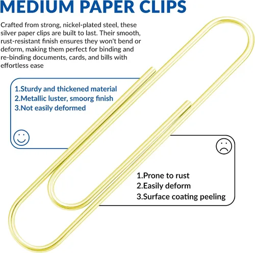 Miniatura 5 de FUDAO FAMILY Clips de papel medianos, 200 unidades, clips de papel, clips de papel dorados, clip de papel de 1.3 pulgadas (1.260 in)