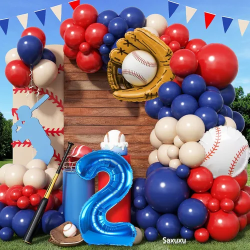 Miniatura 12 de Arco de globos de béisbol con globo azul marino del número 7 de 40 pulgadas, decoraciones de fiesta de 7º cumpleaños para niños con guante