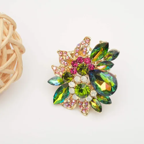 Miniatura 4 de Anillos de lujo para mujer, con diseño de hojas de cristal austriaco, para cóctel, elástico, ajustable, accesorios de joyería