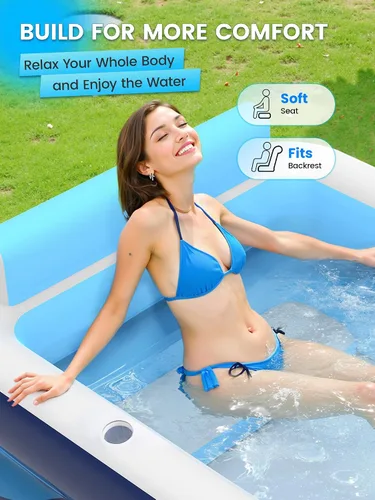 Miniatura 3 de VISTOP Piscina inflable para adultos o niños con asientos/portavasos, grandes y gruesos, piscina fresca para la familia, piscina de agua inflable