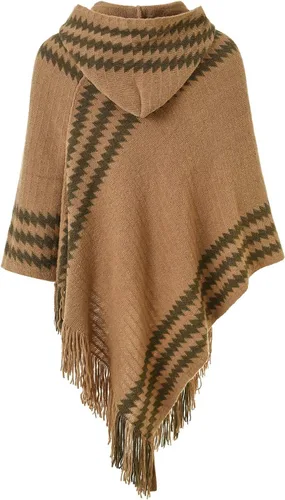 Miniatura 2 de Ferand Women's Hooded Zigzag Striped Knit Cape Poncho Sweater with Fringes