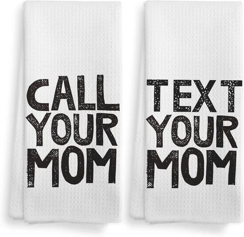 Juego de 2 toallas de baño con texto en inglés "Call Your Mom" con texto en inglés "Call Your Mom", para dormitorio universitario, regalos de Blanco