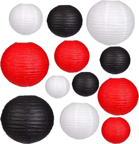 Miniatura 14 de 12 faroles de papel de 6, 8, 10, 12 pulgadas, decoración de fiesta, linternas de papel negro rojo dorado para bodas, novias, cumpleaños, exteriores