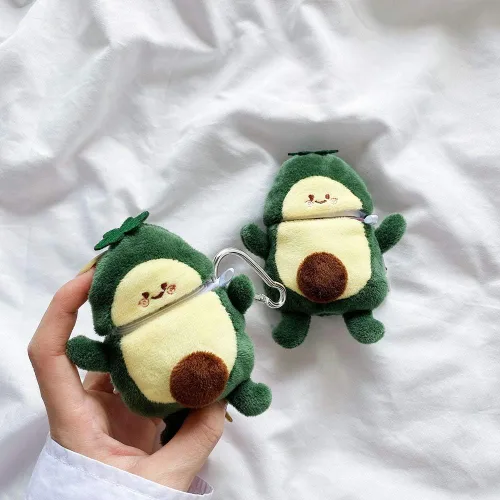 Miniatura 4 de Funda peluda SGVAHY para AirPods 1 y 2, diseño divertido de dibujos animados en 3D, diseño de aguacate verde suave y cálido, funda esponjosa