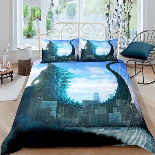 Miniatura 18 de Juego de funda de edredón de tamaño individual, funda de edredón de dinosaurio para hombres, juego de ropa de cama 3D para niños y niños, microfibra