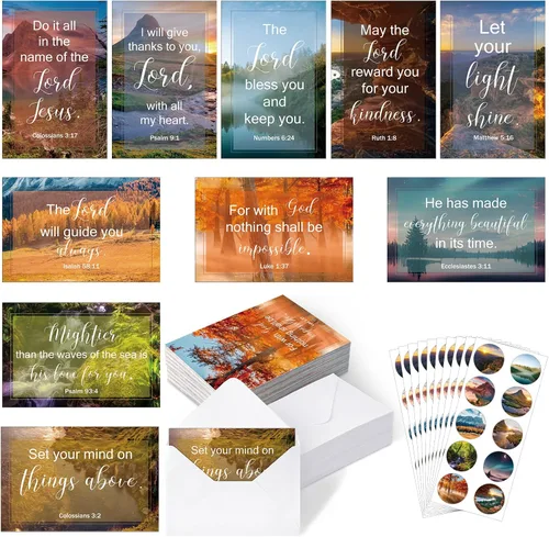 Jetec Paquete de 60 tarjetas de felicitación cristianas religiosas de 4 x 6 pulgadas con aliento de las escrituras, tarjetas de cumpleaños
