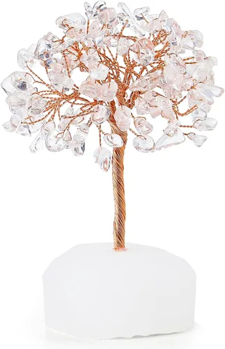 Miniatura 9 de QINJIEJIE Árbol de cristal de cuarzo rosa, cristales curativos, decoración de escritorio rosa, árbol de piedras preciosas naturales, base de alambre