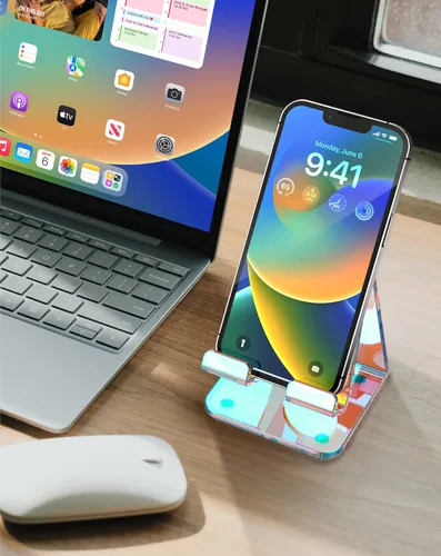 Miniatura 3 de Soporte acrílico para teléfono, soporte transparente para escritorio de oficina, tocador, encimera de cocina, mesita de noche, compatible con iPhone