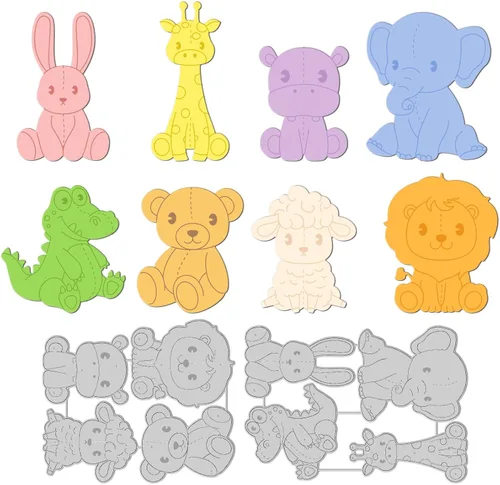 GLOBLELAND Troqueles de corte de metal para animales, conejo, jirafa, zoológico, león, oveja, troqueles de animales del zoológico, oso, hipopótamo,