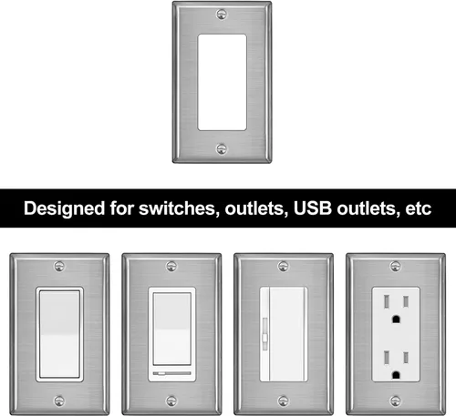 Miniatura 6 de BESTTEN Paquete de 10 Placas de Pared de Metal Decorativas con Película Protectora, Cubierta de Tomacorriente de Acero Inoxidable Decorativa de 1 1.