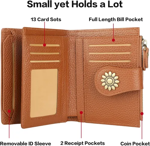 Miniatura 4 de Lavemi Cartera de cuero para mujer, pequeña, compacta, con bloqueo RFID, con bolsillo con cremallera