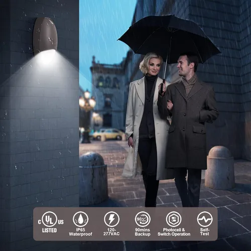 Miniatura 2 de Luz de emergencia LED para exteriores con sensor de fotocélula de reserva de batería, diagnóstico de autoprueba, paquete de pared comercial Marrón