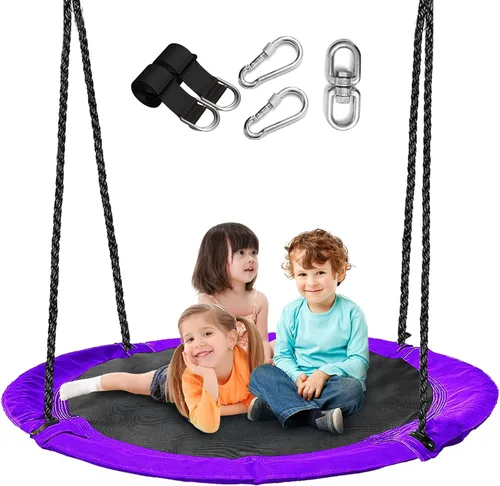 Columpio de árbol de platillo de 43 pulgadas para niños, columpio redondo de textileno duradero, resistente, impermeable y resistente a todo tipo de