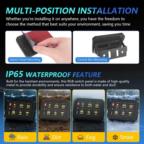 Miniatura 6 de Chelhead Panel de interruptor Bluetooth de 6 bandas, panel de interruptor de barco con disyuntor IP 65, impermeable, estroboscópico de flash