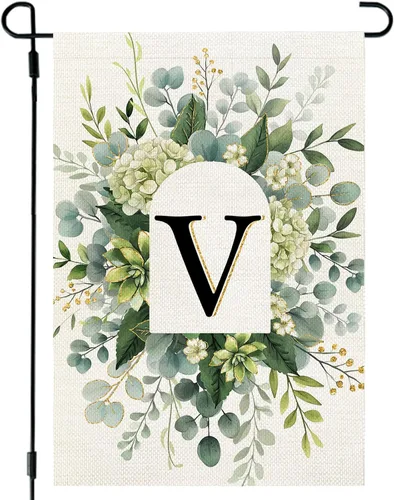 Miniatura 27 de CROWNED BEAUTY Bandera de jardín con monograma, letra inicial A de 12 x 18 pulgadas, doble cara para Outsdie, pequeña flor de primavera, apellido