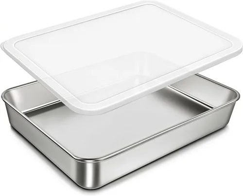 Molde para hornear de acero inoxidable 304 con tapa, 12⅓ x 9¾ ¾ x 2 pulgadas, moldes rectangulares para pasteles con cubiertas, utensilios para