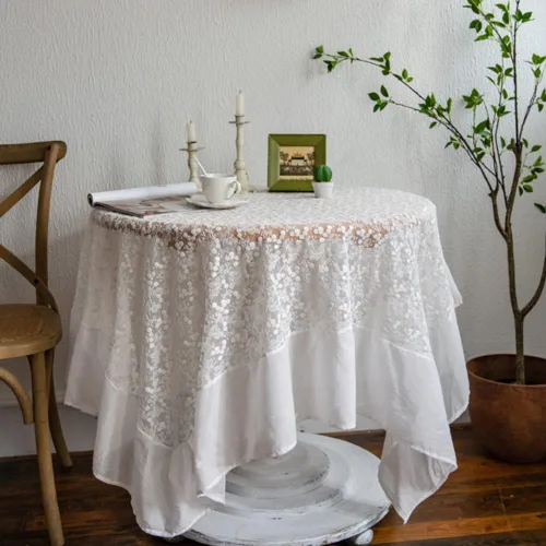 vctops Mantel rectangular de encaje con bordado floral vintage, mantel decorativo rústico para bodas, banquetes, vacaciones, decoración del hogar