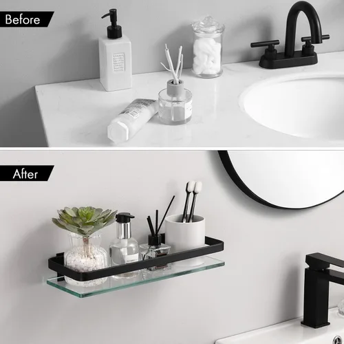 Miniatura 8 de KES Estante de pared de baño de aluminio extra grueso vidrio templado rectangular 1 nivel cesta montado en la pared negro, A4126A-BK Plateado