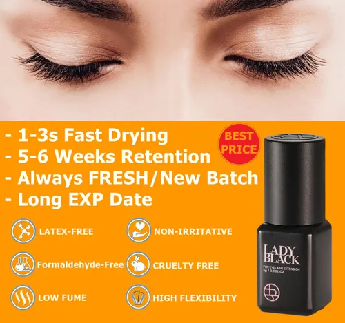 Miniatura 2 de Extensiones de pestañas color negro Sky Lady de 0.17 onzas líquidas, pegamento profesional de máxima adherencia para pestañas, secado rápido de 1-3