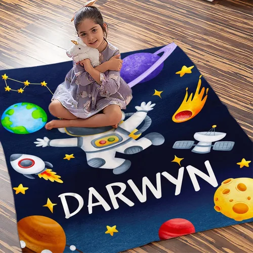 Miniatura 3 de Manta de bebé personalizada con nombre personalizado de astronauta para niños y niñas, manta de bebé personalizada con nombre para bebés, recién