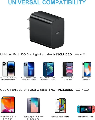 Miniatura 5 de iPhone 14 13 12 11 Super Fast Charger [2Pack] cargador 20W Rapid USB C Wall Charger Block with 6FT Fast Charging Cable Compatible with iPhone