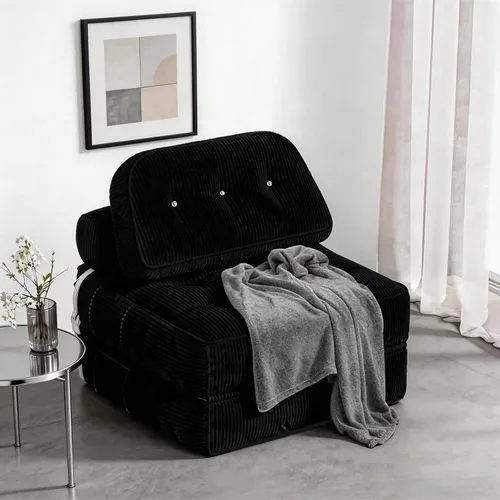Miniatura 10 de Sofá cama plegable, futón de franela con almohada y manta, silla convertible para sala de estar y dormitorio, color blanco
