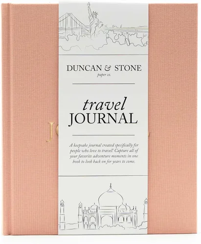 DUNCAN & STONE PAPER CO. Diarios de viaje - Elegante cuaderno de diario para registrar todas tus aventuras de viaje hasta 15 viajes (rosa, 110