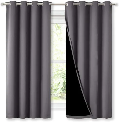 NICETOWN Cortinas 100 % opacas con forro negro, cortinas opacas con forro de 2 capas, cortinas de ventana de ahorro de energía para dormitorio Gris