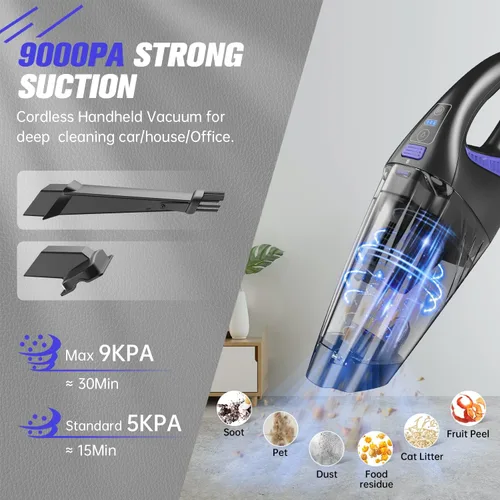 Miniatura 2 de IMINSO Aspiradora de mano inalámbrica para automóvil, 9000 PA, aspiradora de mano recargable inalámbrica con LED, ligera, aspiradora de mano