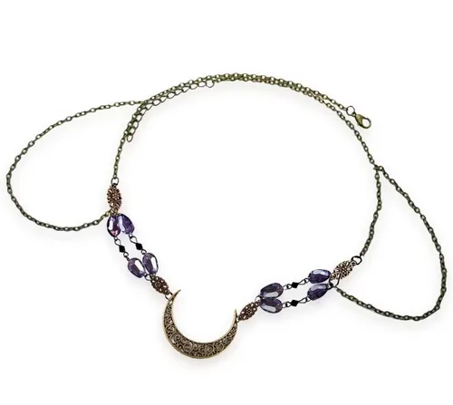 Miniatura 24 de Diadema de bruja con diseño de luna para mujer, corona de hada de elfo, disfraz de frente gitana vikinga, diadema bohemia luna dorada