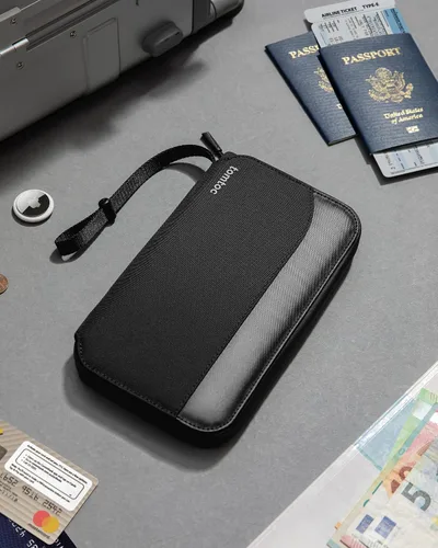 Miniatura 8 de tomtoc Soporte para pasaporte familiar con un soporte para tarjeta SIM y pasador de expulsión, cartera de viaje con bloqueo RFID y tarjetero