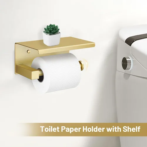 Miniatura 4 de TURS Juego de 5 piezas de accesorios de baño de oro cepillado de 23.6 pulgadas, juego de toallero de acero inoxidable SUS304 montado en la pared