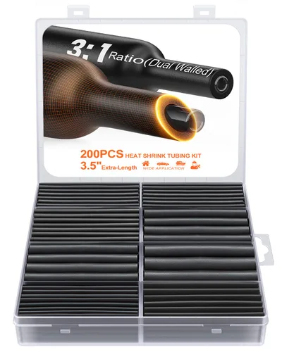 Eventronic - Kit de tubos termorretráctiles de 200 piezas, longitud extra de 3.54 pulgadas, relación 3:1, tubo de doble pared con fuerte
