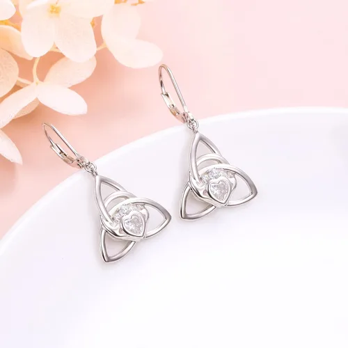 Miniatura 3 de Aretes de plata de ley S925 con nudo celta para mujer, aretes de gancho colgantes irlandeses de buena suerte