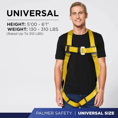 Miniatura 7 de Palmer Safety Arnés de cuerpo completo con ajuste de 3 puntos, anillo en D dorsal, arnés de seguridad de protección contra caídas para construcción