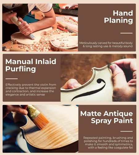 Miniatura 4 de Vangoa Kit de violín acústico 1/2, violín profesional de madera maciza, tapa de abeto, patrón único de madera de arce a juego, ajuste de ébano