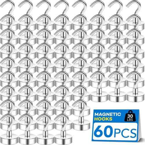 Miniatura 23 de LOVIMAG - Ganchos magnéticos, imanes de 30 libras con ganchos para crucero, ganchos magnéticos negros para colgar, refrigerador, aula, nevera