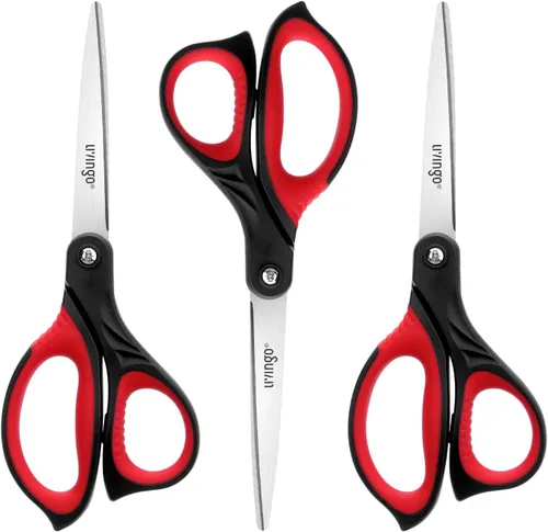 Miniatura 10 de LIVINGO Tijeras de 8.5 pulgadas para todo uso, paquete de 3 tijeras de hoja ultra afiladas, tijeras ergonómicas profesionales de agarre cómodo